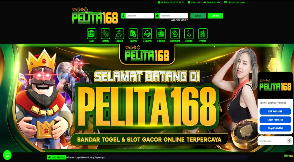 Tampilan web Pelita168